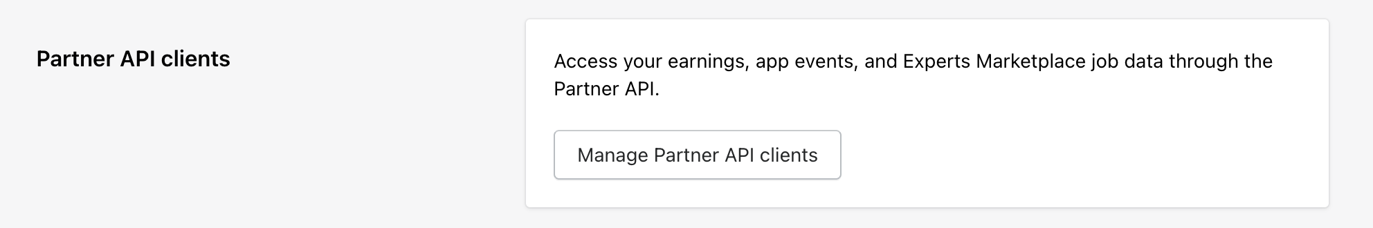 Partner API clients section with the Manage Partner API clients button