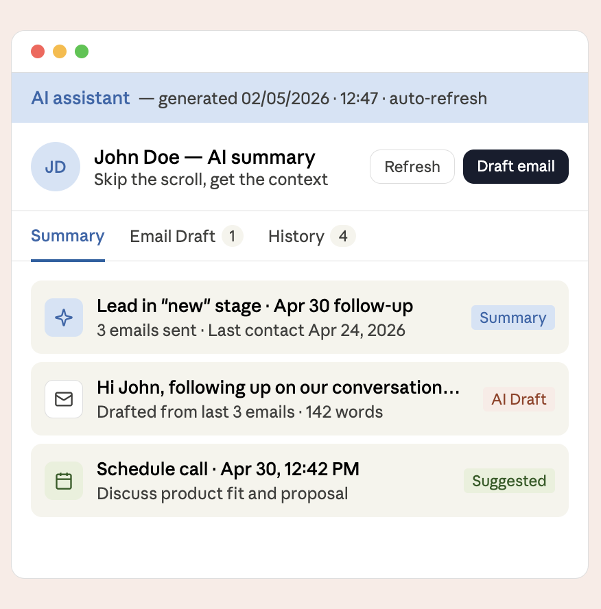 AI summary and email drafts